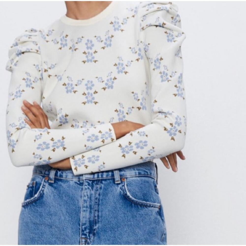 Zara Floral Knit‎ Long Sleeve Top
